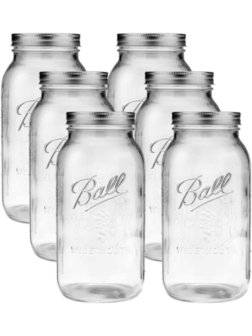 64oz Wide Mouth Glass Mason Jars with Lids & Bands - Set of 6 for Food Storage